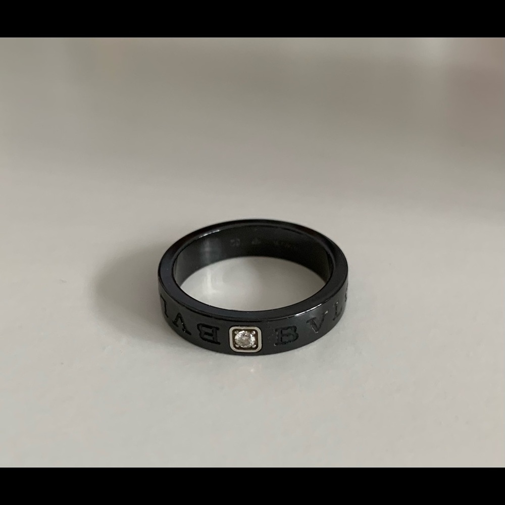 Authentic Bvlgari Black Ceramic & Diamond Band Ring